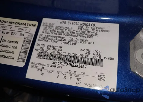 2017 Ford Fusion Se из США, поврежденный, VIN 3FA6P0HD4HR383469